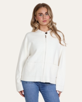 Button Collar Zip Through Knitted Jacket
