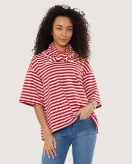 Contrast Neckline Stripe Top with Neckerchief