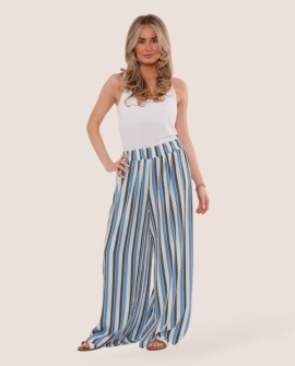 Two Toned Stripe Textured Wide Leg Trousers