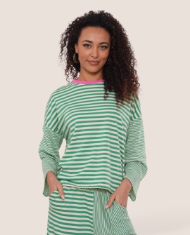 Contrast Neckline Stripey Long Sleeve Top