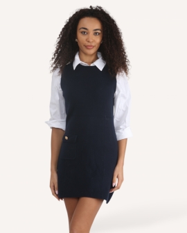 Gold Button Pocket Shift Dress