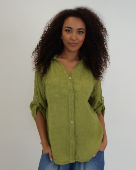 Chest Pocket Linen V-Neck Shirt