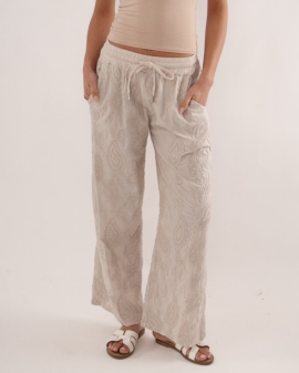 Embroidered Paisley Cotton Wide Leg Trousers