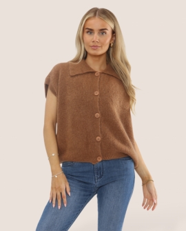 Collared Mohair Blend Sleeveless Cardigan (Natural Fibres)