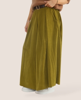 Fine-Wale Corduroy Belted Skirt