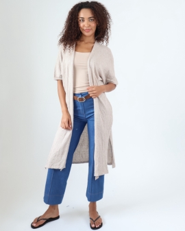 Fine Knit Longline Open Front Cotton Cardigan