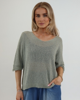 Textured Fine Knit V-Neck Top