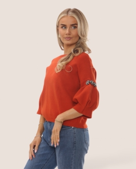 Diamanté Embellished Puff Sleeve Crop Jumper