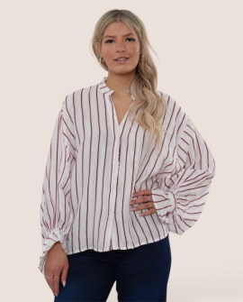 Grandad Collar Two Tone Stripe Shirt