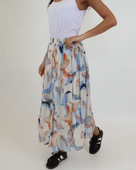 Painterly Swirl Pattern Lightweight Midi Skirt